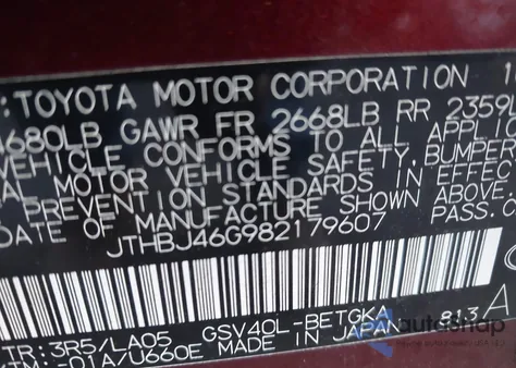 2008 Lexus Es 350 из США, поврежденный, VIN JTHBJ46G982179607